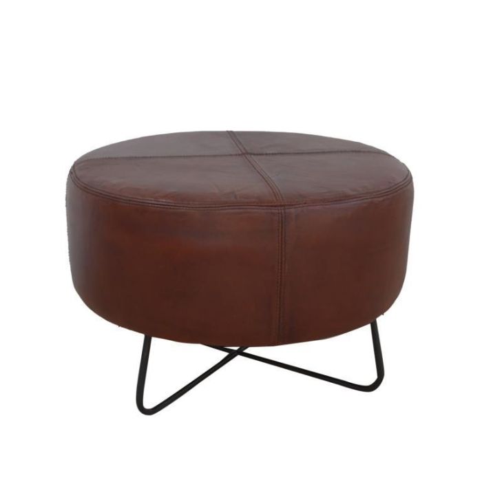 DKD Home Decor Reposapies Vintage Hecho a Mano de Piel y Metal, Marrón y Negro, 55 cm Ancho x 37 cm Alto x 55 cm Largo