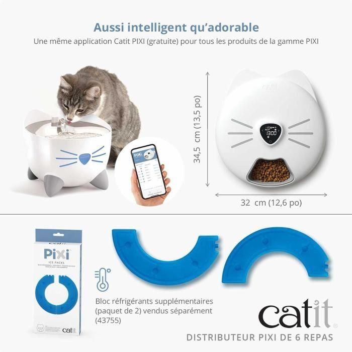 CATIT CAT1695976570757 Dispensador de comida conectado para gatos PIXI SMART 6 x 170 ml con pantalla táctil LCD y bolsas de hielo 5