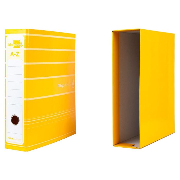 Archivador De Palanca Liderpapel A4 Filing System Forrado Sin Rado Lomo 80 mm Amarillo Con Caja Y Compresor Metal 2