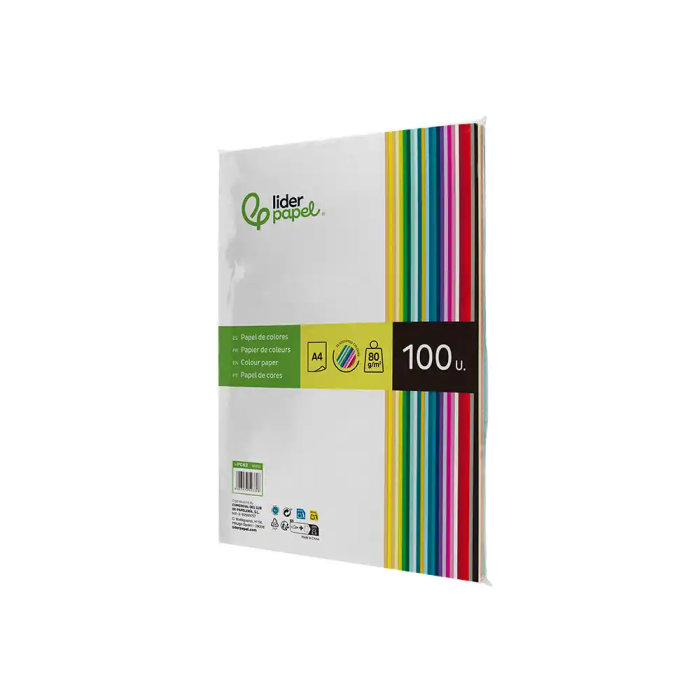 Liderpapel Papel Color A4 80gr Paquete de 100 Hojas (25 Colores Surtidos) 2