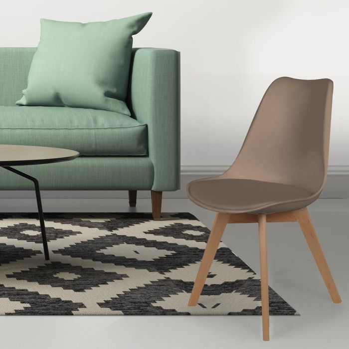 Home Deco Factory Silla COPENHAGUE Acolchada Patas Madera Haya Diseño Escandinavo 49x55x81.5 cm Marrón 4