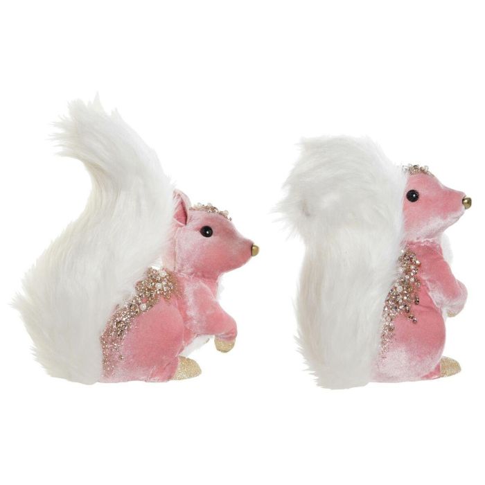 Figura Navidad Fantasia DKD Home Decor Rosa Blanco 11 x 22 x 20 cm (2 Unidades) 1