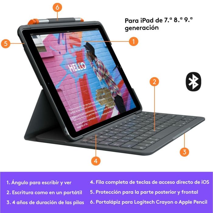 Logitech Funda Con Teclado Slim Folio para iPad - Teclado Bluetooth, Protección Completa, Modos de Escritura y Visualización 4 Logitech Funda Con Teclado Slim Folio para iPad - Teclado Bluetooth, Protección Completa, Modos de Escritura y Visualización 4