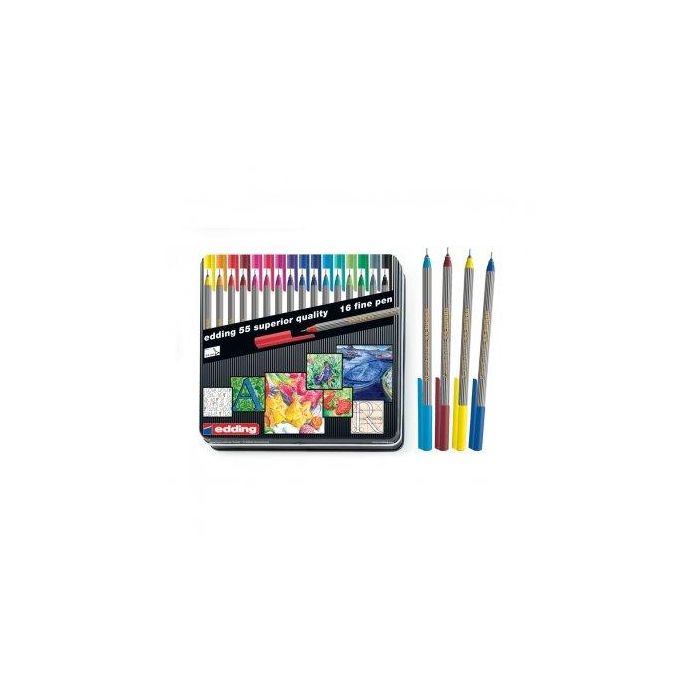 Rotulador Fibra Edding 55 Fineliner Estuche De Metal De 16