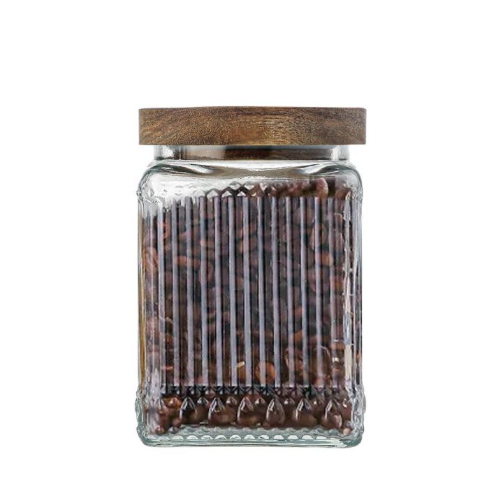 Tarro de vidrio cuad.T con tapa de madera Lignes 0.75L La Mediterranea (24 Unidades) 5