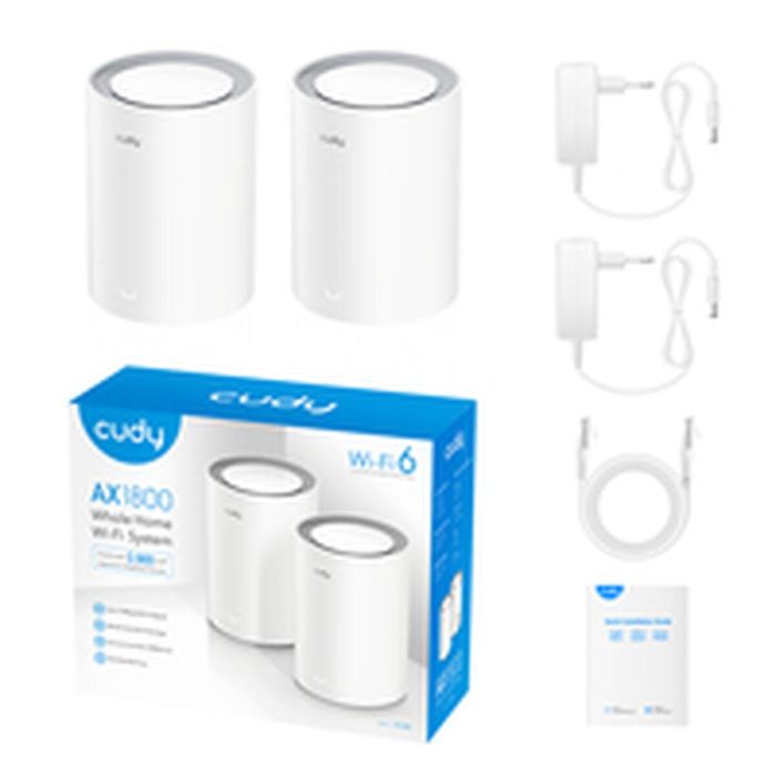Cudy AX1800 Sistema WiFi Malla Doble Banda (2.4/5GHz) Wi-Fi 6 (802.11ax) Interno, Color Blanco (2 unidades) 1