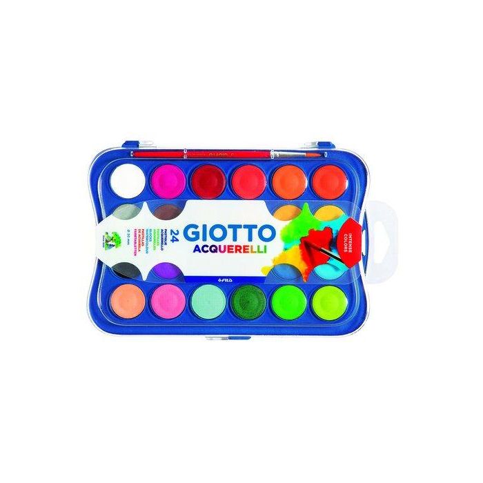 Giotto Acuarela 24 Colores Vibrantes con Pincel en Estuche de Plástico - Pastillas Intensas y Cubrientes para Artistas