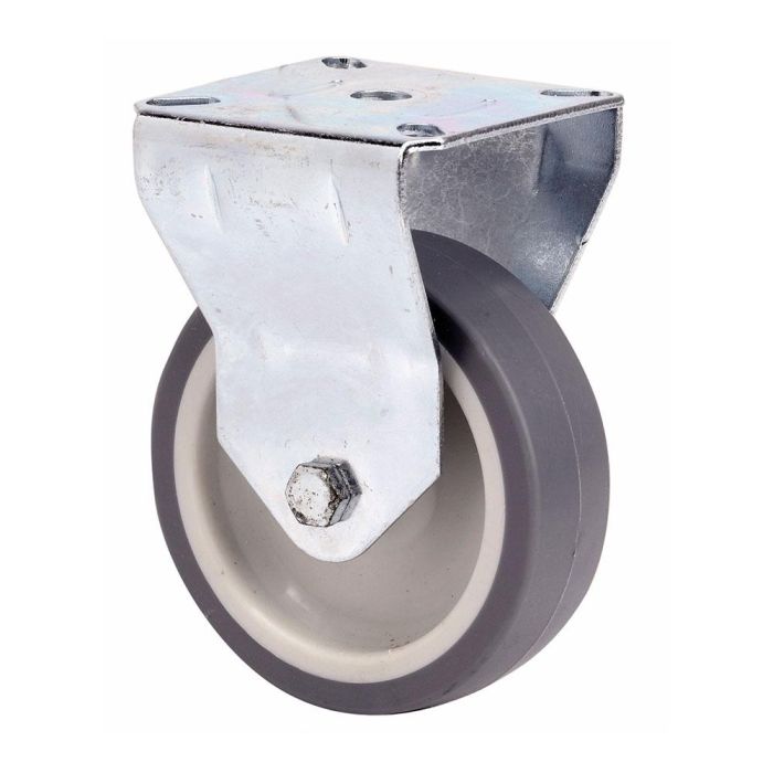 Rueda fija de goma con placa y eje liso, color gris, carga máx. 60 kg, ø 8 cm Rueda fija de goma con placa y eje liso, color gris, carga máx. 60 kg, ø 8 cm
