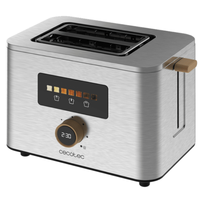 Cecotec 04843 Tostadora 950W para 2 Rebanadas, Acero Inoxidable, Panel Táctil Digital con Pantalla a Color