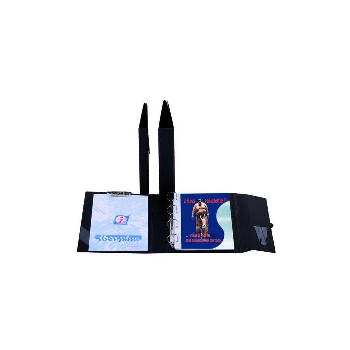 Carpeta De Anillas Con Pinza Miniclip Superior Iberplas Pvc Escolar Fº 4 An.25Mm Con Trabilla Y Portaboligrafo Negro