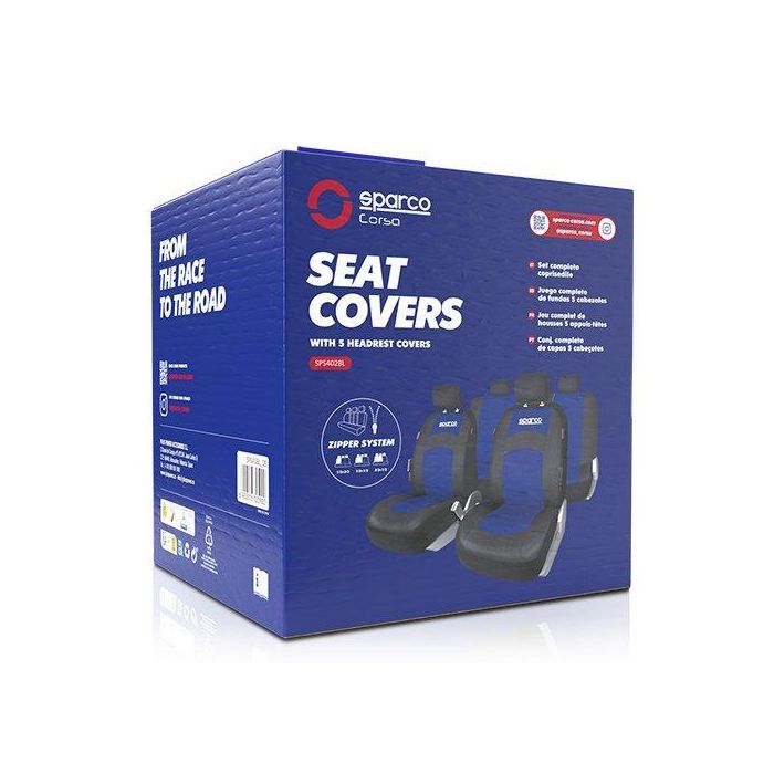 Sparco SPCS402BL Juego Fundas Asiento Coche 11 Piezas Azul 100% Poliéster Trasera Partida Lavables 1