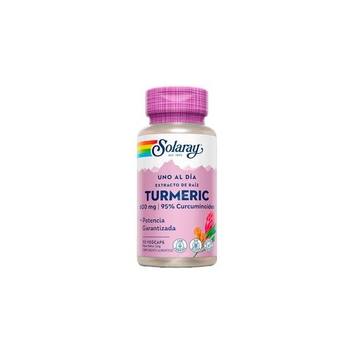 SOLARAY Cúrcuma Extracto Raíz 600mg 30 Cápsulas. Suplemento Vegano con 9% Curcumina