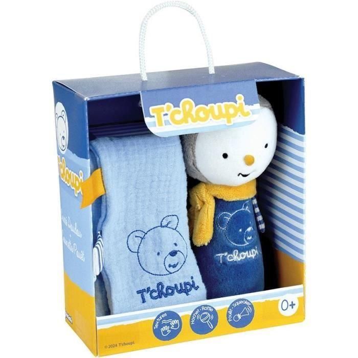 Caja Natal Bebé T'choupi con Edredón y Sonajero de Peluche +/- 25 cm - JEMINI - Ideal para regalo de nacimiento.