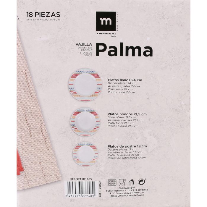 Vajilla Redonda 18 Piezas "Palma" - La Mediterranea (2 Unidades) 5 Vajilla Redonda 18 Piezas "Palma" - La Mediterranea (2 Unidades) 5