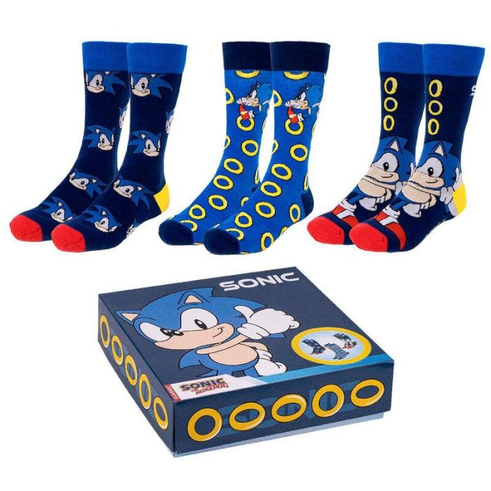 Cerdá Calcetines Sonic pack 3 piezas caja Talla 40/46 86% Algodón 12% Poliamida 2% Elastano