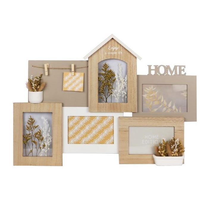 DKD Home Decor Marco Multifoto Urban Marrón Blanco con diseño de Flor, 41x55 cm de MDF y Cristal, Acabado Natural (4 Unidades)