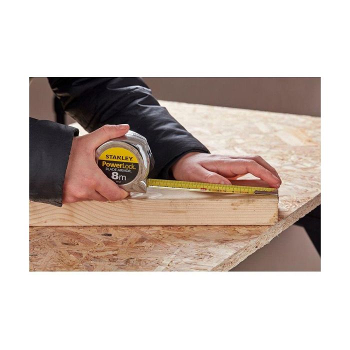 Stanley 0-33-527 Flexómetro Powerlock Blade Armor de 8m x 25mm, cinta métrica retráctil resistente para mediciones precisas. 3 Stanley 0-33-527 Flexómetro Powerlock Blade Armor de 8m x 25mm, cinta métrica retráctil resistente para mediciones precisas. 3
