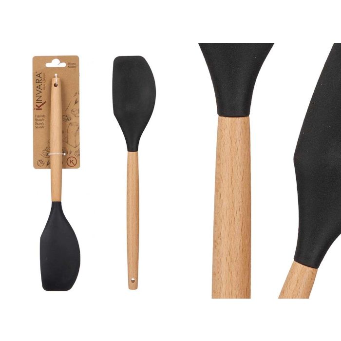 Espátula de Silicona para Mantequilla, Mango de Madera, Negro, 32x6 cm - Kinvara (24 Unidades) Espátula de Silicona para Mantequilla, Mango de Madera, Negro, 32x6 cm - Kinvara (24 Unidades)