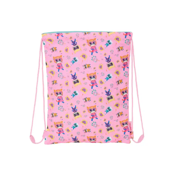 Bolsa Mochila con Cuerdas SuperKitties Rosa Turquesa 26 x 34 x 1 cm 1