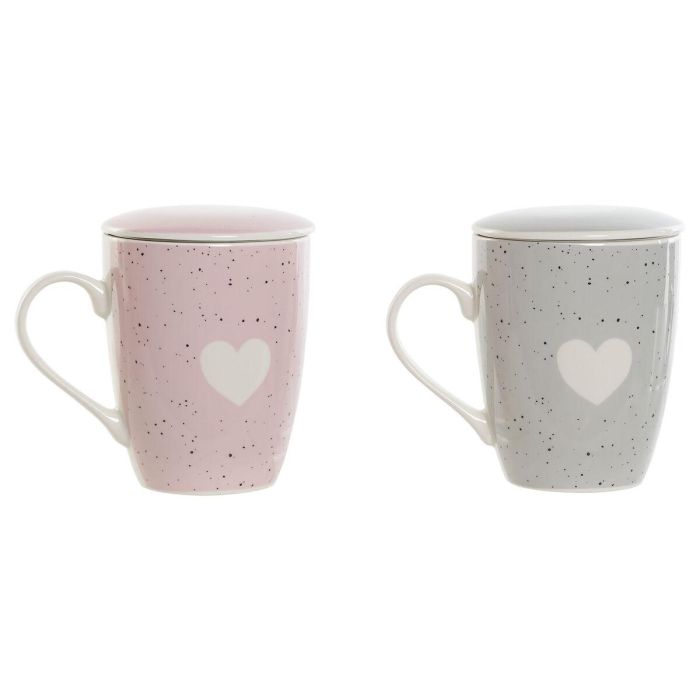 Mug Infusiones Scandi DKD Home Decor Rosa Gris 6 x 10.5 x 8.3 cm (2 Unidades)