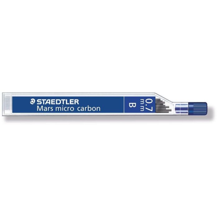 Staedtler Mars Micro Minas de Grafito 0,7 mm B, Tubo 12 Unidades, color negro intenso, alta resistencia y flexibilidad
