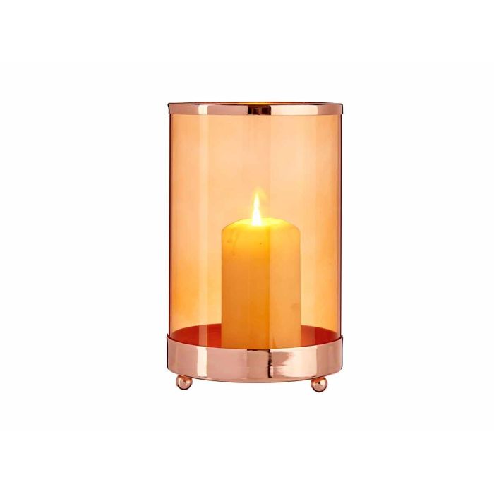 Base para Vela de Cristal Cilíndrico Ámbar con Metal Cobre - Giftdecor 12x19 cm (8 Unidades) 3