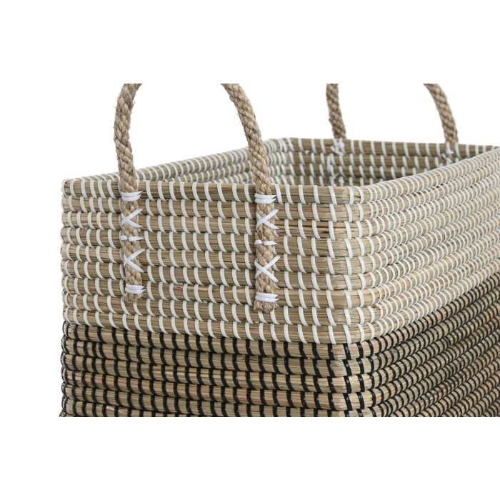 DKD Home Decor Cesta Boho Blanco Negro Natural Seagrass Tribal Set de 2 25 x 44 x 38 cm 2