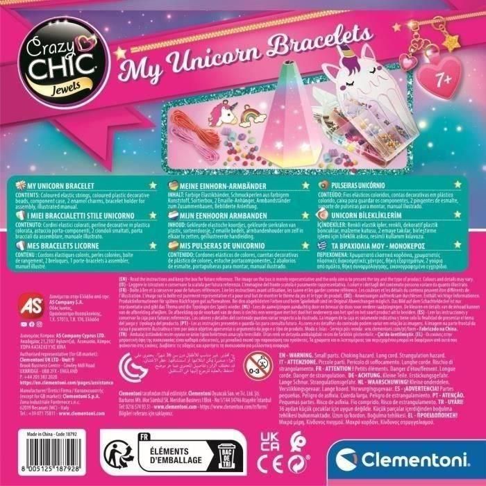 Clementoni CLE8005125187928 Crazy Chic - Caja Creativa Unicornio - Kit para hacer pulseras con pedrería, dijes y pompones +7 años 3
