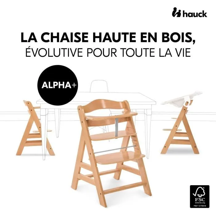 Hauck Trona Bebé Madera Evolutionary Alpha + / Natural Evolutiva, Asiento y Reposapiés Ajustables, Arnés 5 Puntos, 6 Meses a 90kg 1
