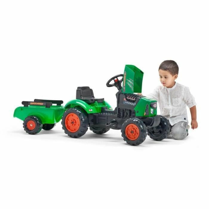 FALK Tractor de pedal Supercharger rojo con capó de apertura y remolque para niños de 2 a 5 años 2