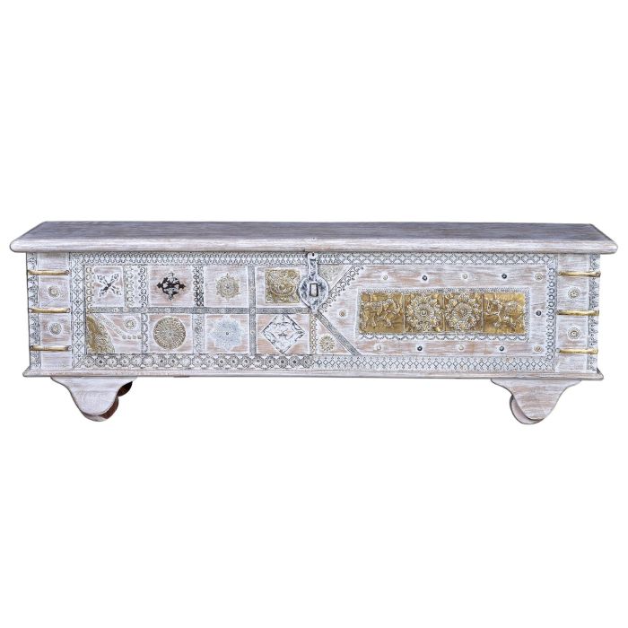 Giner y Colomer Baúl Madera de Mango Blanco Envejecido 48x148x43 cm 1