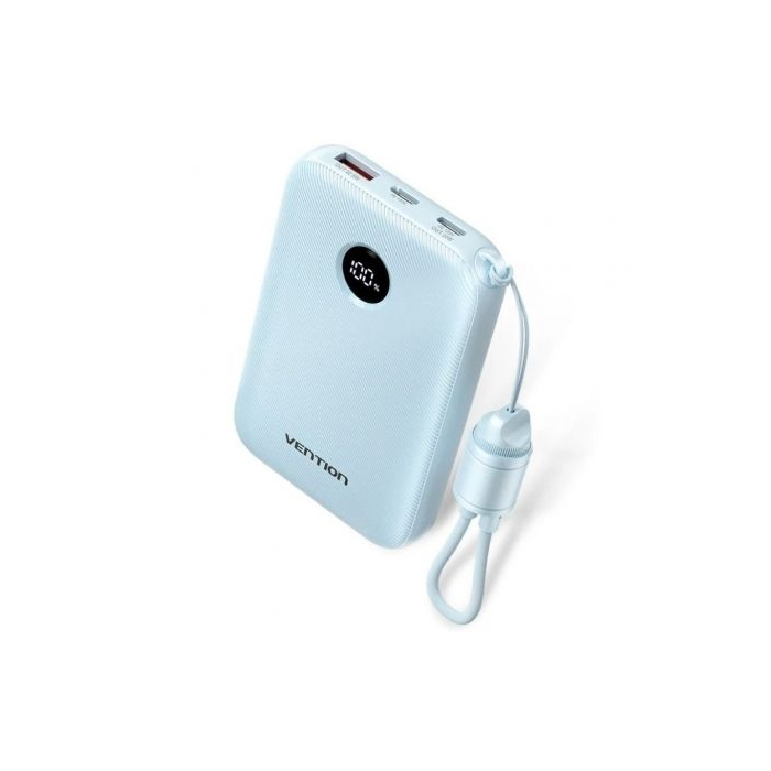 Vention FKAL0-C Powerbank 10000mAh 22.5W Azul con Cable Carga Incorporado, 2 Puertos, Apto Viajes Aéreos