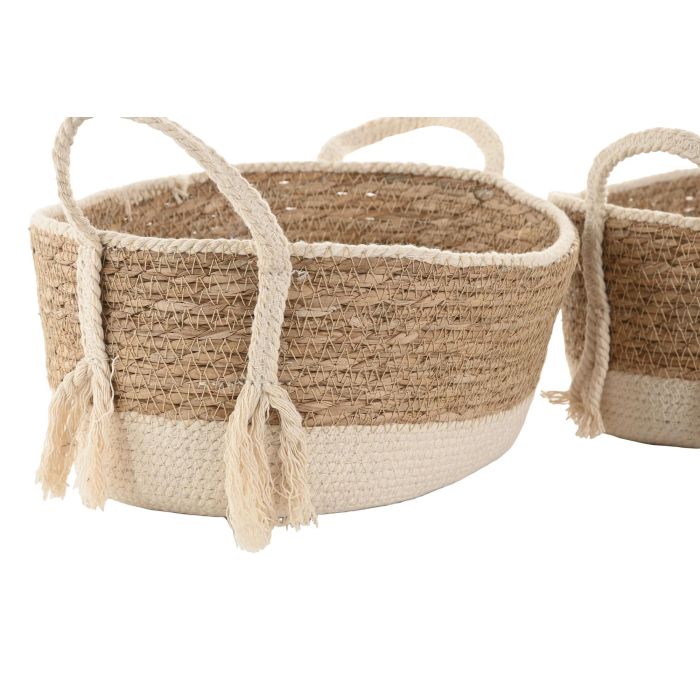 Cesta  DKD Home Decor Crema Natural 22 x 18 x 28 cm Set de 3 (2 Unidades) 1 Cesta  DKD Home Decor Crema Natural 22 x 18 x 28 cm Set de 3 (2 Unidades) 1