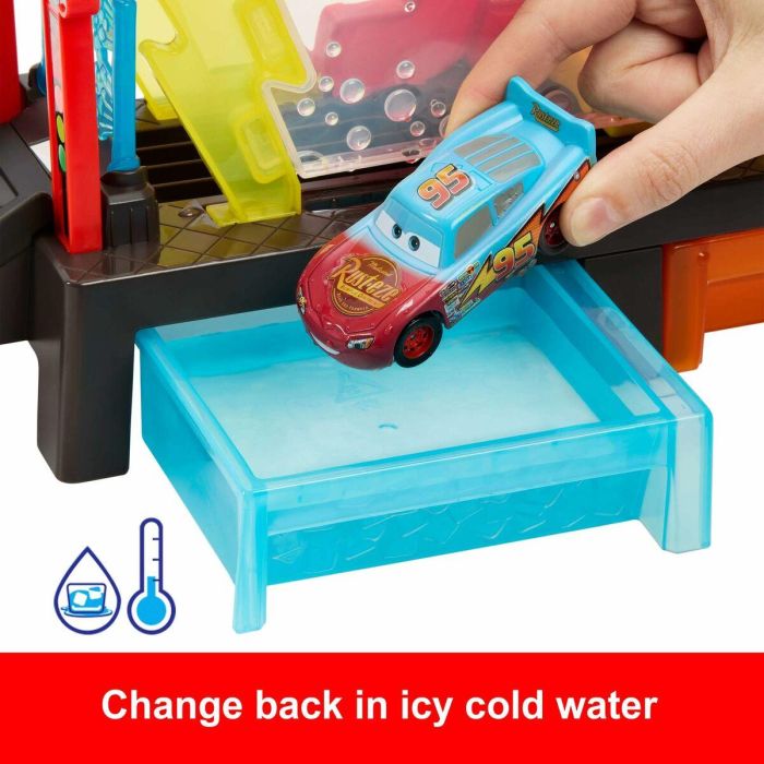 MATTEL Pista Túnel de Lavado Disney Cars con Rayo McQueen de Juguete y Función Cambio de Color 50,8cm 11