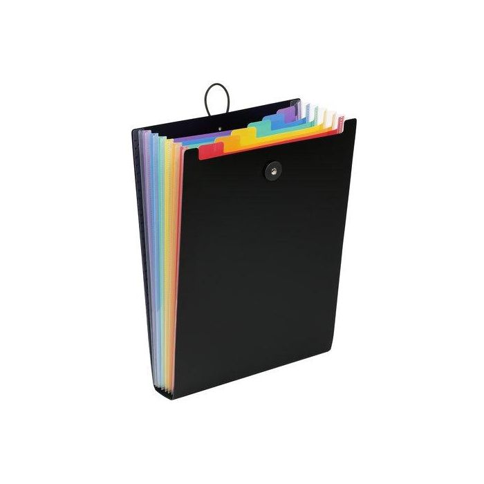 Clasificador Acordeon Viquel Rainbow Class Pp Opaco A4 6 Dptos. Vertical Cierre Elastico/Boton Interior Multicolor Exterior Negro (Set de 12)