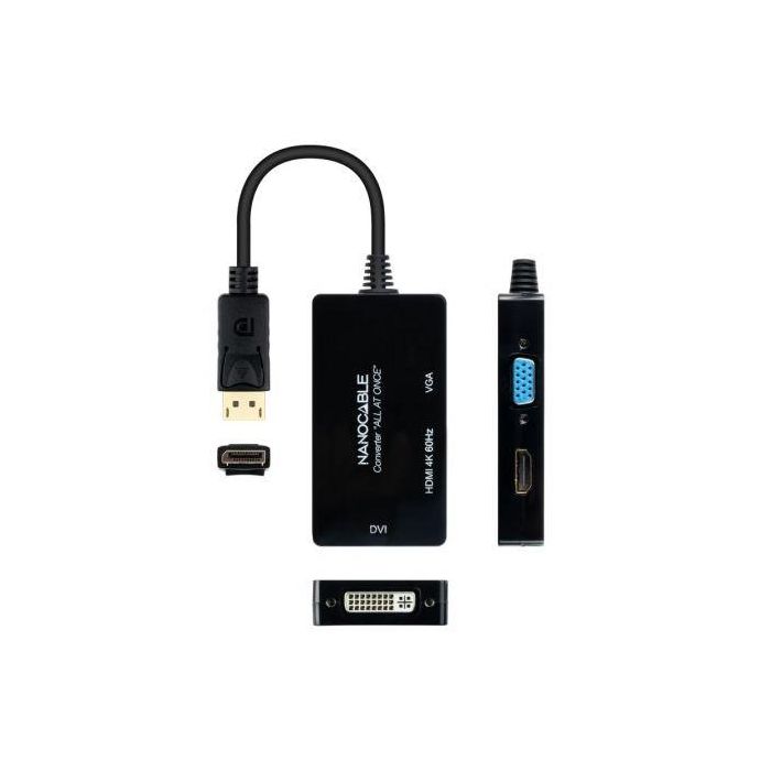 Nanocable 10.16.3301-ALL Conversor DisplayPort Macho a HDMI, DVI, VGA Hembra; Soporta 4K 60Hz, 1080p; DP 1.2, HDCP 2.2; 20cm Negro 2