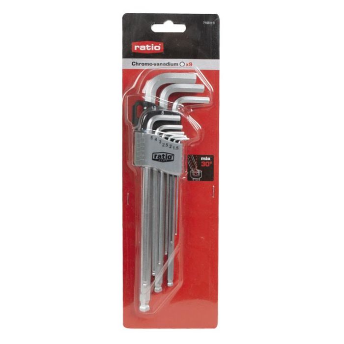 EHLIS Juego de 9 Llaves Allen Acodadas con Punta de Bola, Set Profesional de Herramientas Hexagonales Métricas 1.5mm a 10mm para Bricolaje y Taller 1