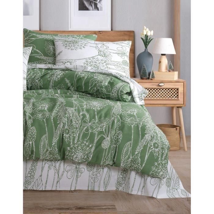 Juego de cama ASI8684282608837 - 1 funda nórdica 220x240 cm + 2 fundas de almohada 60x60 cm - 100% algodón reforzado - Verde 1 Juego de cama ASI8684282608837 - 1 funda nórdica 220x240 cm + 2 fundas de almohada 60x60 cm - 100% algodón reforzado - Verde 1
