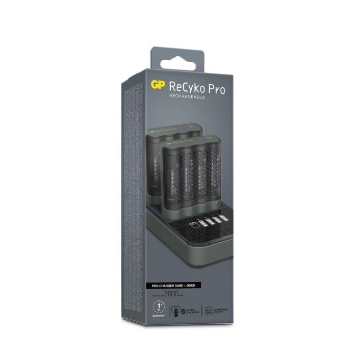 GP ReCyko Pro-Charger Dock P461 con 2 Cargadores Pro + 8 Pilas Recargables AA Pro Photoflash 4