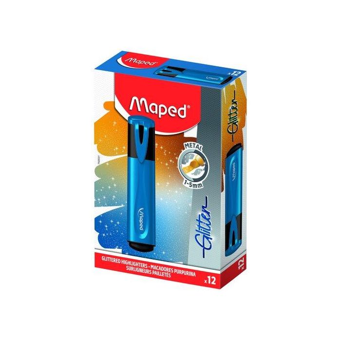 Marcador Fluor Maped Fluo Glitter Azul Metalizado
