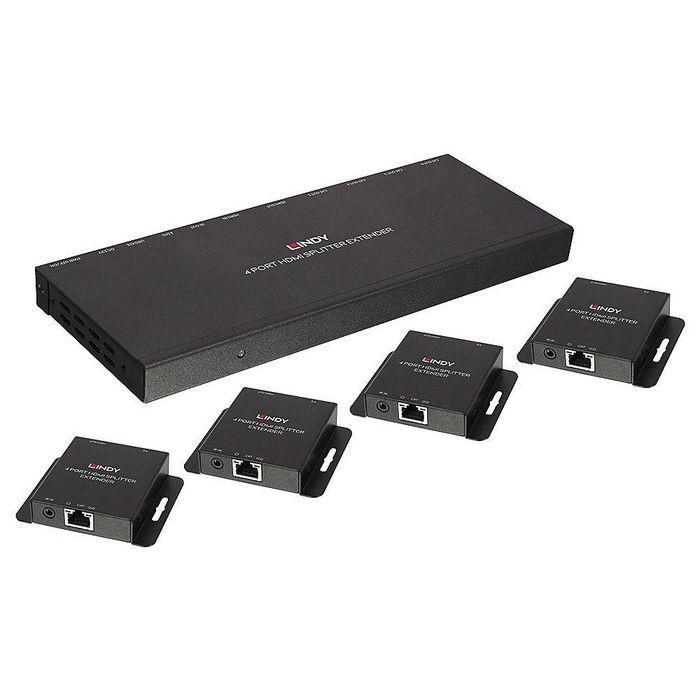 Lindy 70m Cat.6 4 Port HDMI 4K30 and IR Splitter Extender with Loop Out Lindy 70m Cat.6 4 Port HDMI 4K30 and IR Splitter Extender with Loop Out