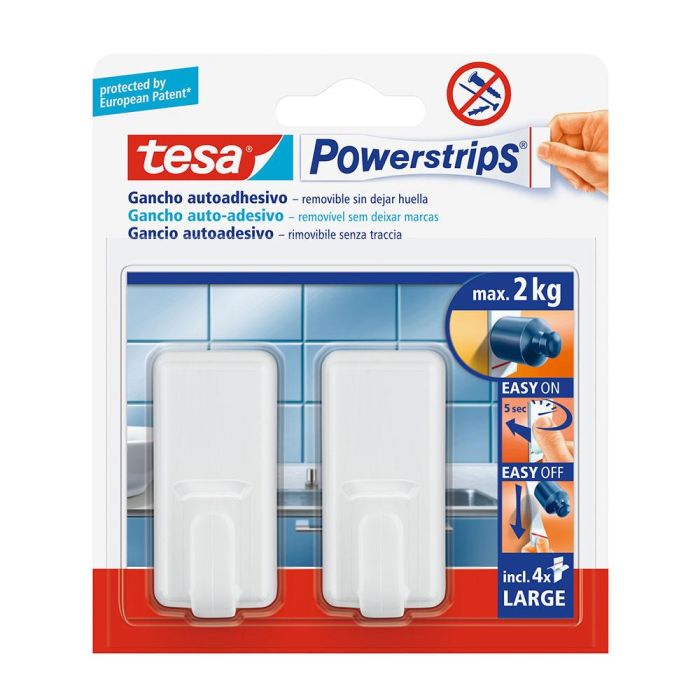 Tesa Powerstrips Classic Blanco 58010 - Colgador sin herramientas hasta 2kg