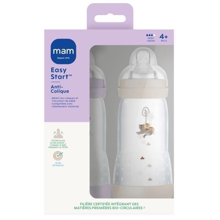MAM MAM9001616836640 Set 2 Biberones Easy Start Anticólico 320 ml con Tetina Flow 3, Lila y Arena 4 MAM MAM9001616836640 Set 2 Biberones Easy Start Anticólico 320 ml con Tetina Flow 3, Lila y Arena 4