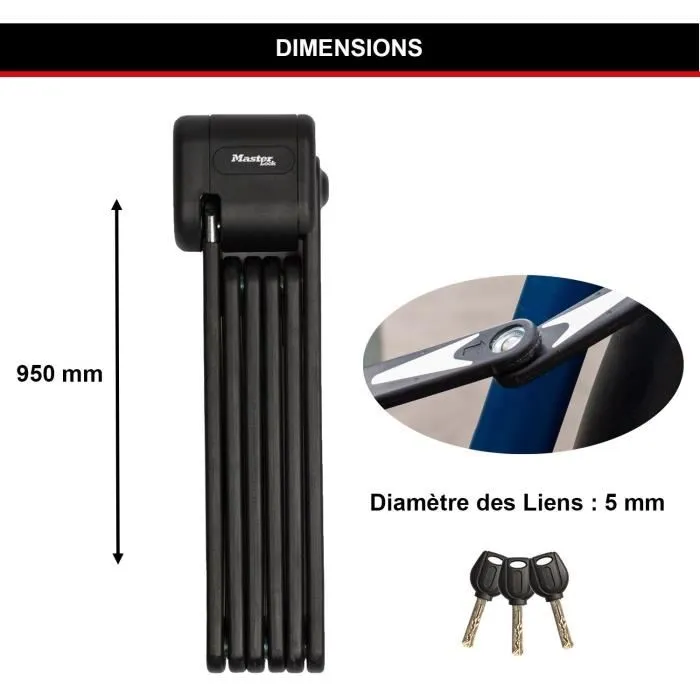 Master Lock Candado Plegable para Bicicleta 8333EURDPRO - Acero Endurecido, 3 Llaves, Certificado, Soporte Incluido 5