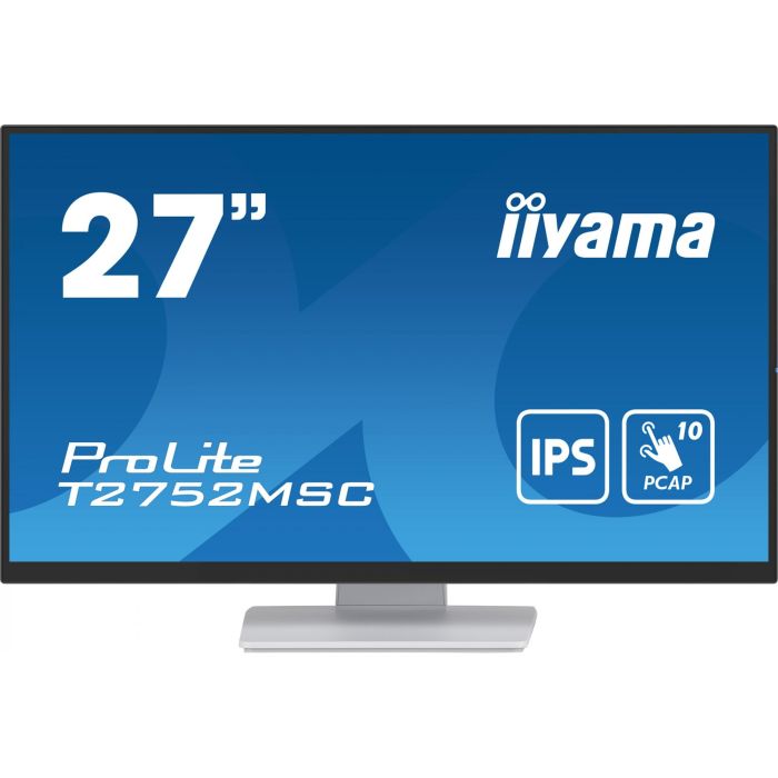 Iiyama T2752MSC-W1 Monitor táctil 27" Full HD IPS, 1920x1080, 10 puntos táctiles, HDMI, DisplayPort, USB Hub, Altavoces, Blanco 1