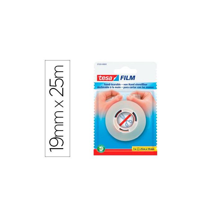 Tesa Film Cinta Adhesiva Transparente Corte Sin Tijeras 19 mm X 25M Blister