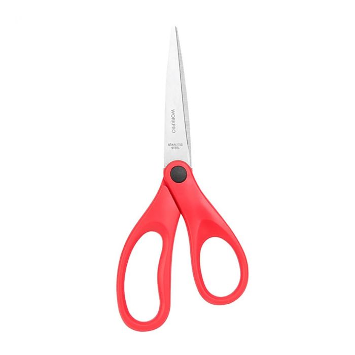Workpro Juego de 4 tijeras de acero inoxidable, filo multipropósito, agarre moldeado, azul y rojo 1