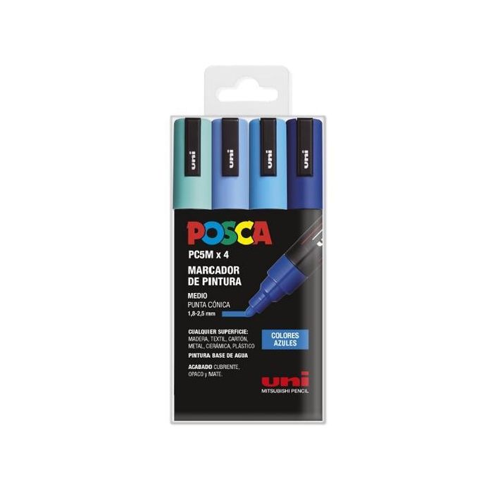 Posca Marcador Pc-5M-4C No Permanente 1.8 mm-2.5 mm Colores Surtidos Azules -Estuche 4U-