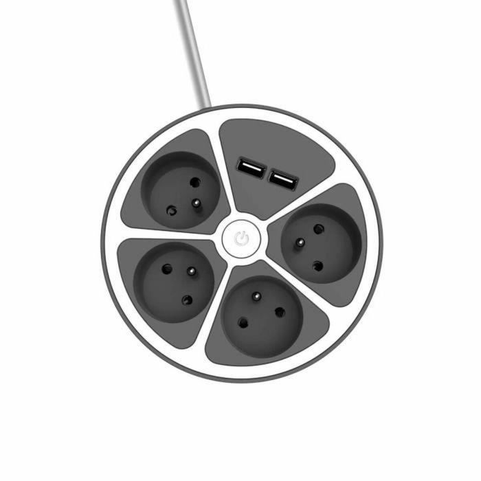 Chacon CHA5411478496526 Regleta de Enchufes para Oficina 4 Tomas 16A + 2 USB-A 3680W, Cable 1.5m, Gris, con Interruptor 4