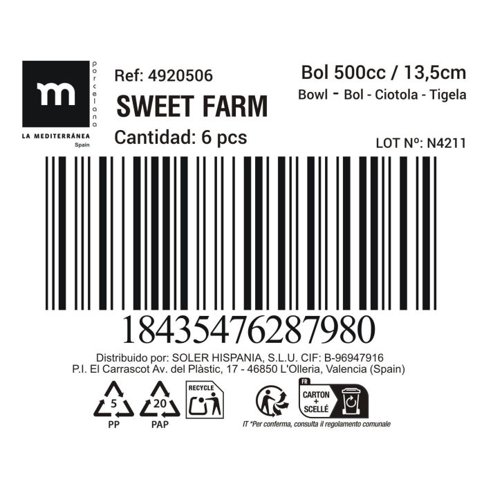 Bol Sweet Farm 500 cc 13 cm - Inde (18 Unidades) 4 Bol Sweet Farm 500 cc 13 cm - Inde (18 Unidades) 4